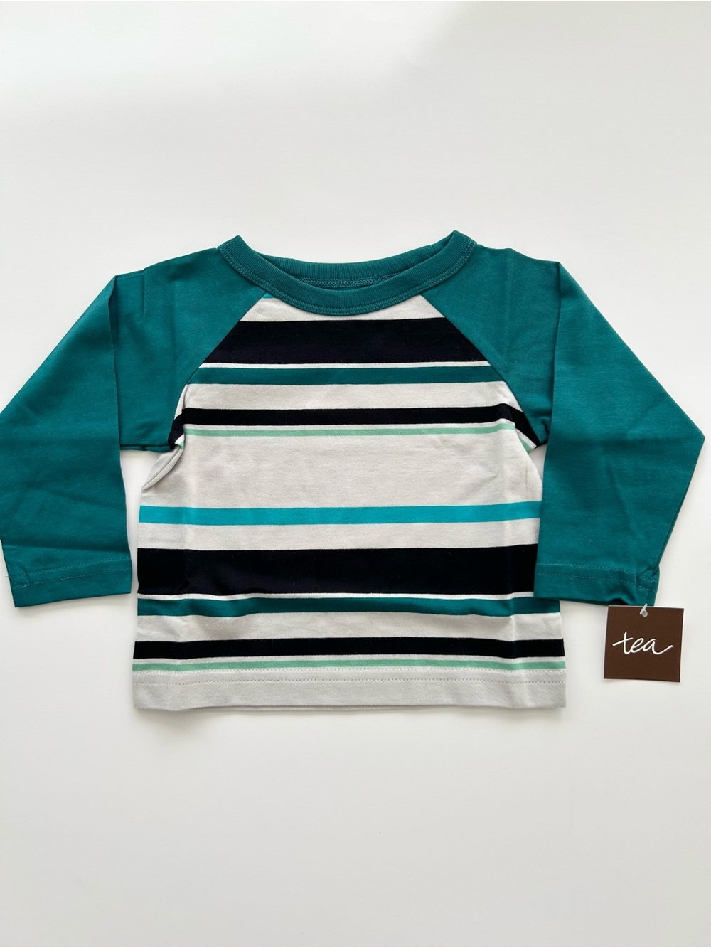 NWT Tea Collection Raglan Sleeve Teal Stripes Tee Baby Boy Sized 3-6 Months